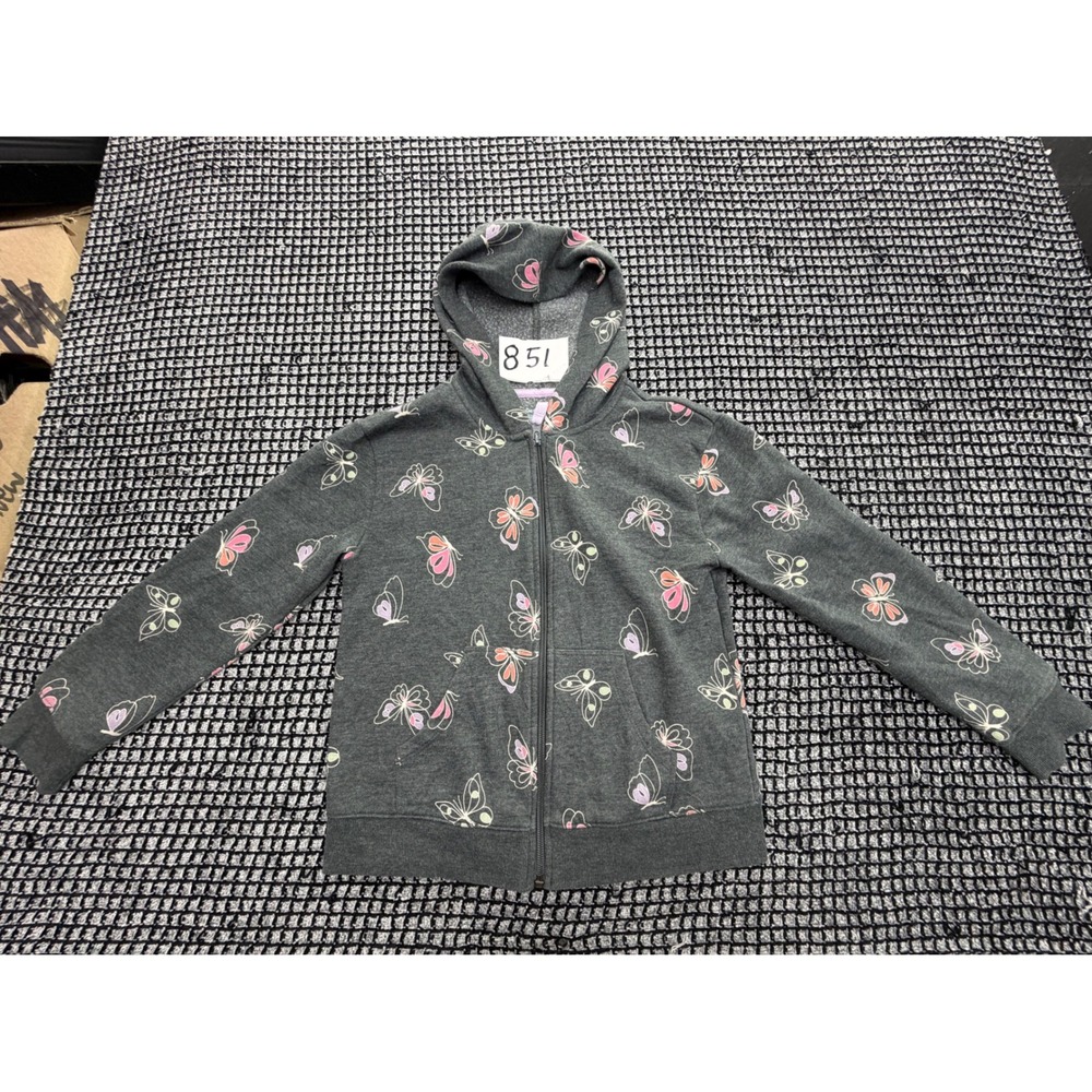 Cat & Jack Zip Up Hoodie Girls Medium 8 Gray Butterfly Fleece Sweater